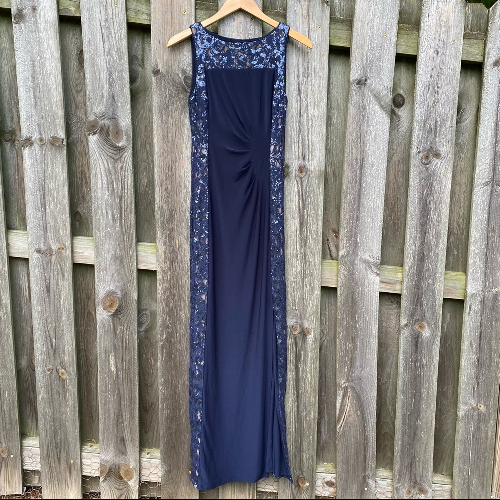 Ralph Lauren Evening wear full length Long Navy blue Gown Dress Sparkly …